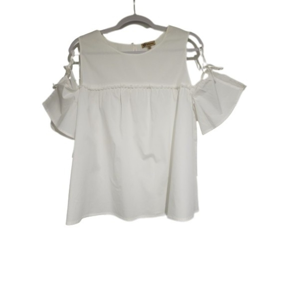 Democracy Womens Cold-Shoulder Blouse Size XL White Cotton Spandex Short Sleeve